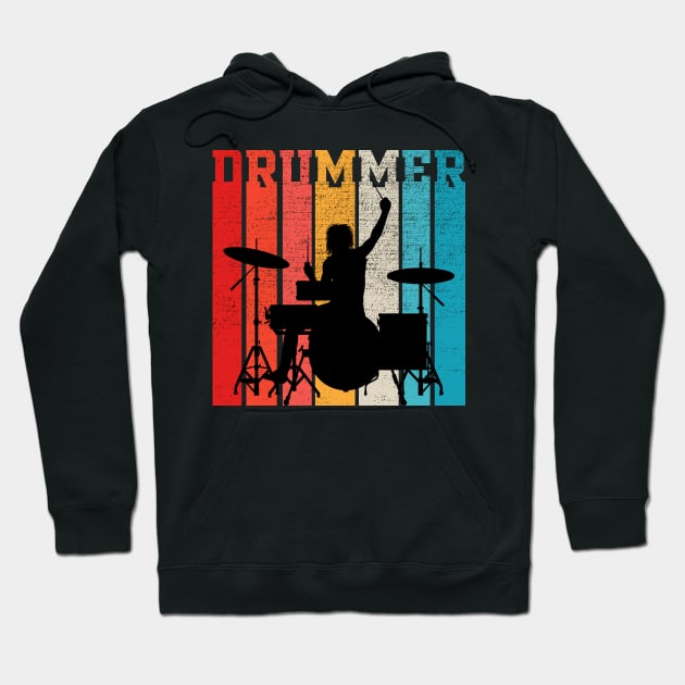 Drummer Retro Style Drum Player Hoodie by DragonTees